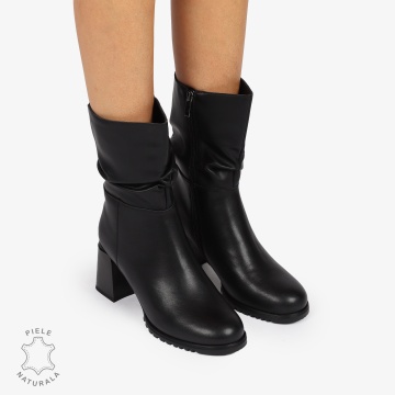 CIZME PIELE NATURALA cu toc Gros CRL1246 NEGRU - Img 2