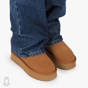 CIZME TIP UG DAMA din PIELE NATURALA INTOARSA CRL0893 CULOARE:CAMEL - Img 6
