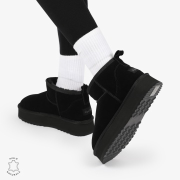 CIZME TIP UG DAMA SCURTE din PIELE NATURALA INTOARSA CRL1267 CULOARE: NEGRU - Img 5