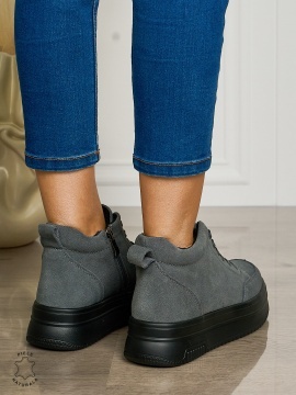 Ghete casual din piele naturală cu talpa solida CRL1510 DKGRI - Img 3