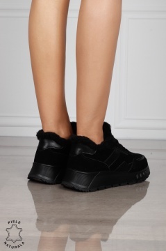 GHETE DAMA din PIELE Naturala Combinata cu Piele intoarsa CRL1525 NEGRU - Img 3