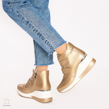 Ghete dama din Piele Naturala CRL0599 Aurii - Img 2