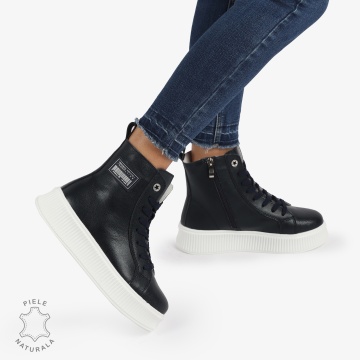 Ghete dama din Piele Naturala CRL0649 NEGRU CU ALB - Img 3