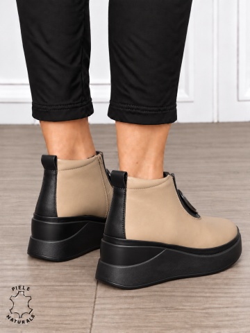 Ghete damă din piele naturală cu accesoriu metalic decorativ CRL1903 KHAKI - Img 3