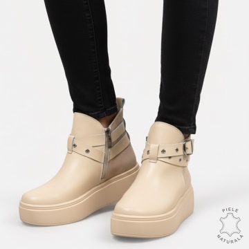 GHETE DAMA din PIELE Naturala cu catarama decorativa CRL1536 BEJ - Img 2