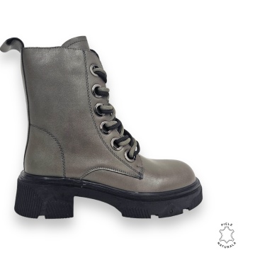 GHETE DAMA din PIELE NATURALA cu siret Dublu CRL0897 CULOARE:GRI