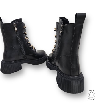 GHETE DAMA din PIELE NATURALA cu siret Dublu CRL0897 CULOARE:Negru - Img 3