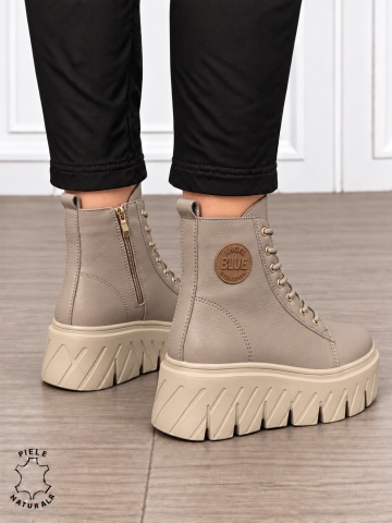 Ghete damă din piele naturală cu talpă înaltă CRL1871 KHAKI - Img 3