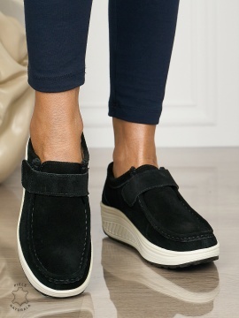 Mocasini dama din Piele Naturala CRL0063 NEGRU SUEDE - Img 2
