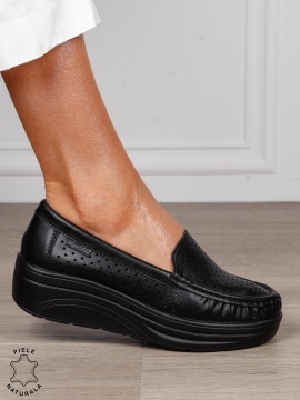 MOCASINI damă din piele naturală CRL1579 NEGRU - Img 2