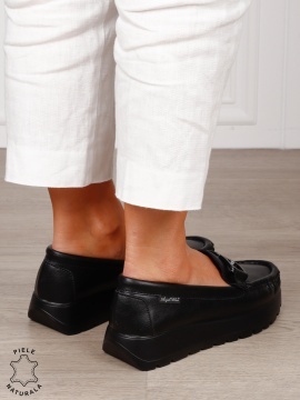 MOCASINI damă din piele naturală cu talpa inalta si catarama CRL1581 Negru - Img 3