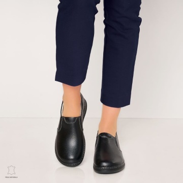 Mocasini dama din piele naturala cu talpa plata CRL0014 NEGRU - Img 2