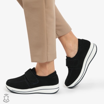 Mocasini dama din piele naturala INTOARSA cu talpa groasa CRL0004 NAVY - Img 3