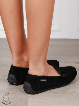 MOCASINI damă din piele naturală Intoarsa cu talpa joasa CRL1582 NEGRU - Img 3