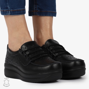 Mocasini dama din Piele Naturala Perforati CRL1364 NEGRU - Img 2