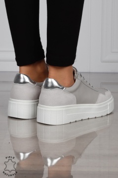 Pantofi Casual DAMA din PIELE Naturala Combinata cu Piele intoarsa CRL1521 GRI - Img 3