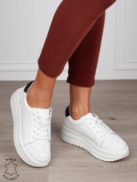 Pantofi Casual damă din piele naturală confortabile CRL1572 ALB CU NEGRU - Img 2