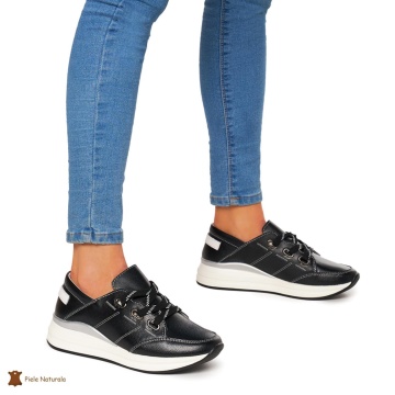 Pantofi Casual dama din Piele naturala CRL0049 Negri - Img 3