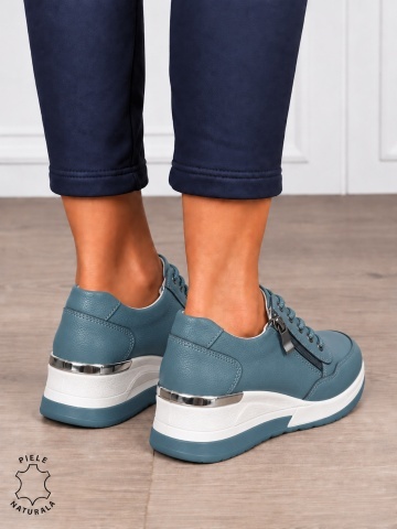Pantofi Casual dama din Piele Naturala CRL0068 ALBASTRU - Img 3