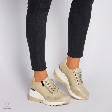 Pantofi Casual dama din Piele Naturala CRL0068 BEJ - Img 1