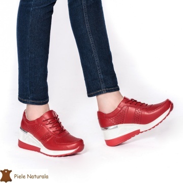 Pantofi Casual Dama din Piele naturală CRL0116 ROSU