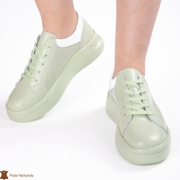 Pantofi Casual Dama din Piele naturală CRL0117 VERDE - Img 3