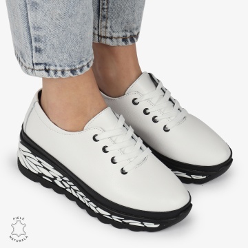 Pantofi Casual dama din Piele naturala CU DESIGN PE TALPA SIRET CRL1345 ALB - Img 2