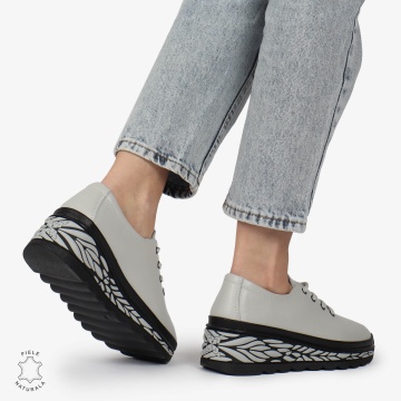 Pantofi Casual dama din Piele naturala CU DESIGN PE TALPA SIRET CRL1345 GRI - Img 4
