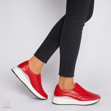 Pantofi Casual dama din Piele naturala CU INCHIDERE SLIP-ON CRL1235 ROSU - Img 2