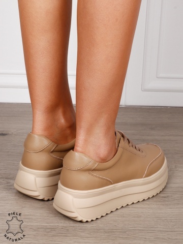 Pantofi casual dama din piele naturala cu șiret comozi și versatili CRL1444 KHAKI - Img 3