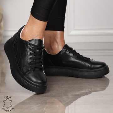 Pantofi CASUAL dama din piele naturala CU SIRET CRL1452 NEGRU - Img 3