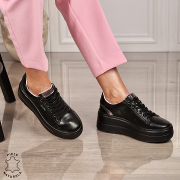 Pantofi CASUAL damă din piele naturală CU SIRET CRL1453 NEGRU - Img 2