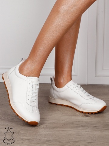 Pantofi Casual Damă din Piele Naturală cu Șiret și Talpă Comfort CRL1302 ALB - Img 2