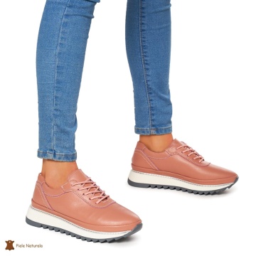Pantofi Casual dama din Piele naturala cu talpa groasa CRL0048 ROZ - Img 2