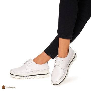 Pantofi Casual dama din Piele naturala cu talpa groasa CRL0053 ALB - Img 2