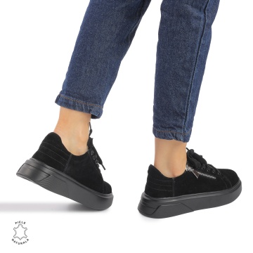 Pantofi Casual DAMA din PIELE Naturala Intoarsa CRL0940 CULOARE: Negru - Img 3