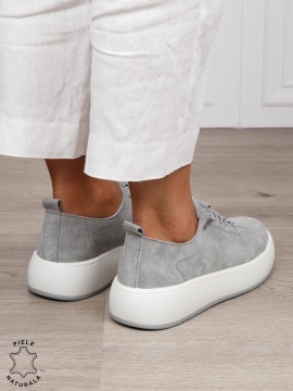 Pantofi Casual dama din Piele Naturala Intoarsa cu siret special CRL1550GRI - Img 4