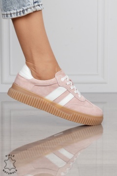 Pantofi Casual DAMA din Piele Naturala intoarsa, Model Retro CRL1531ROZ - Img 2