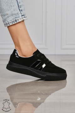 Pantofi Casual DAMA din Piele Naturala intoarsa, Model Retro CRL1531NEGRU - Img 2