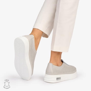 Pantofi Casual dama din Piele Naturala Perforata cu elastic frontal CRL1068 CULOARE: GRI - Img 4