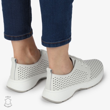 PANTOFI CASUAL dama din Piele naturala Perforata cu Siret CRL1354 ALB - Img 3