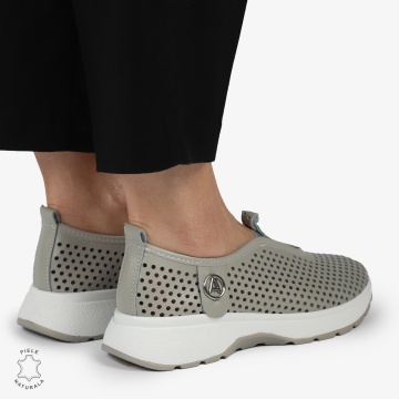 PANTOFI CASUAL dama din Piele naturala Perforata TIP SLIP-ON CRL1415 GRI - Img 4