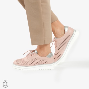 Pantofi Casual dama din piele naturala Perforati CRL0782 ROZ - Img 2