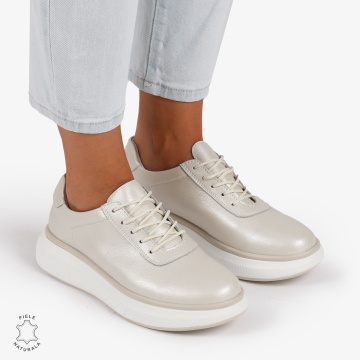 Pantofi Casual Dama Piele Naturala CRL1002 Culoare: BEJ - Img 2