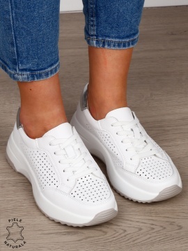 PANTOFI CASUAL Dama Piele Naturala cu mici perforati confortabile CRL1596 ALB - Img 2