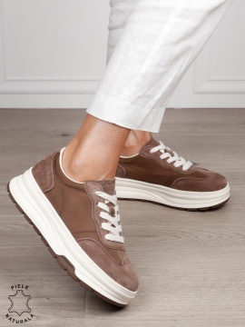 Pantofi Casual damă piele naturala intoarsa cu textil CRL1578 KHAKI - Img 4