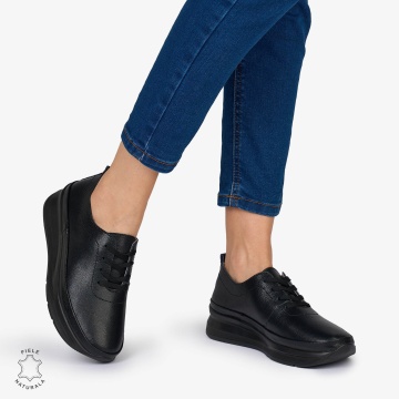 PANTOFI CASUAL Dama Piele Naturala USOR INALTA CRL1051 Culoare: NEGRU - Img 2