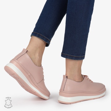 PANTOFI CASUAL Dama Piele Naturala USOR INALTA CRL1051 Culoare: ROZ - Img 4