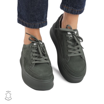 Pantofi casual dama piele Piele naturala intoarsa si talpa plata CRL0870 VERDE - Img 2