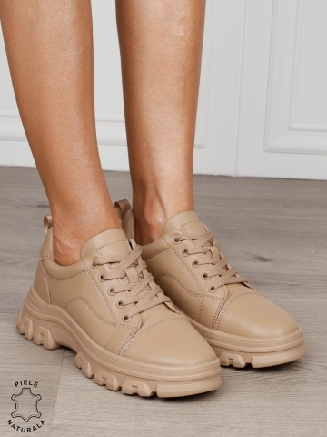 Pantofi casual dama Ppremium din piele naturală CRL1818 KHAKI - Img 2